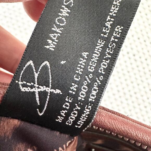 B Makowsky Cognac Tan Slim Small Crossbody Bag Silver Metal Banner Name Hardware - Picture 10 of 11